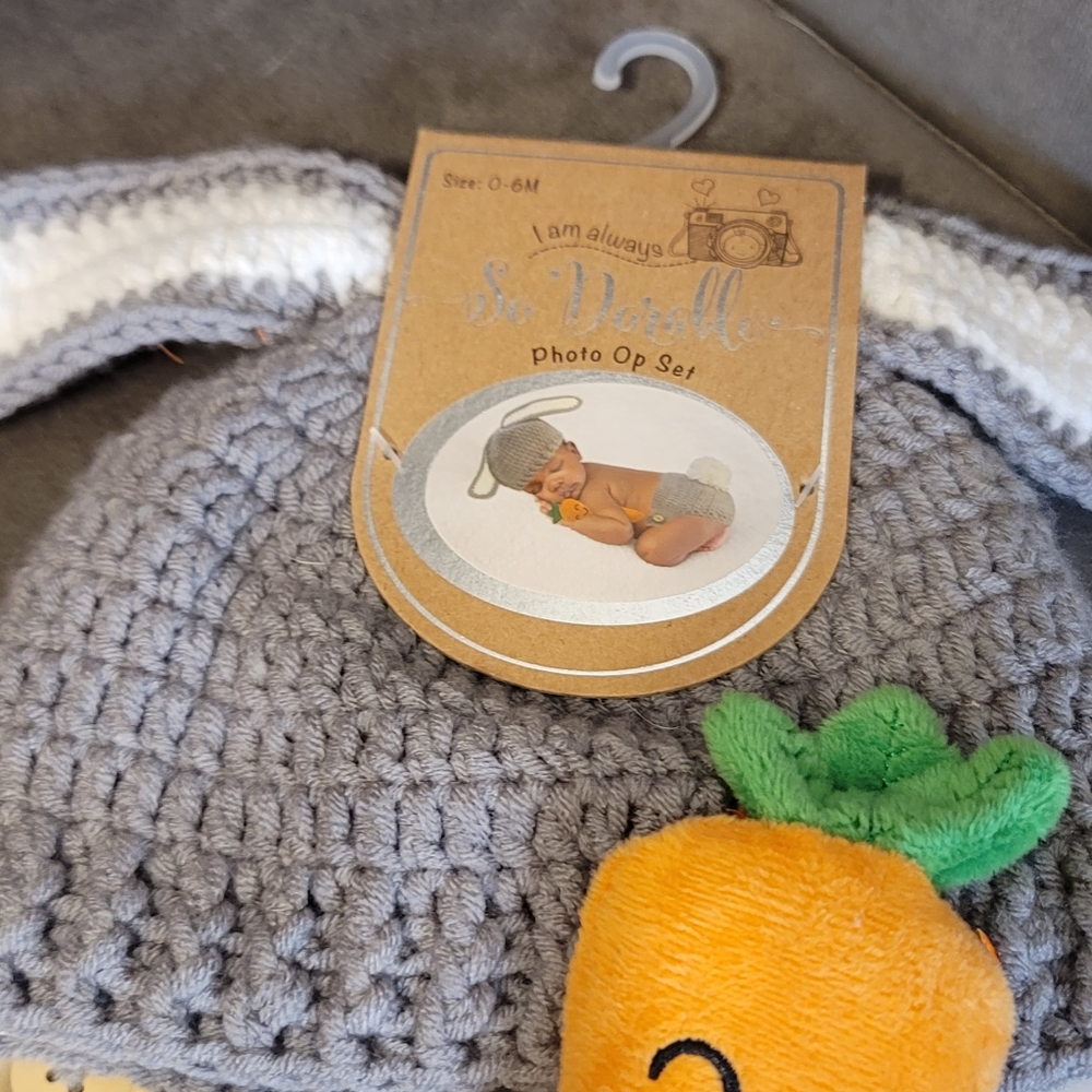 So Adorable Baby Photo Op Set Crochet Costume Bunny 0-6 Mo. - Picture 11 of 12